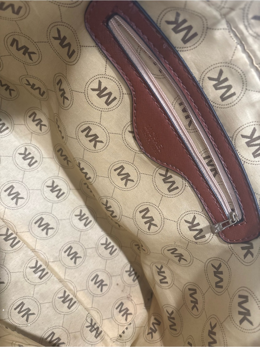 Michael Kors pink and White Striped Tote with Brown Leather Accents - Picture 10 of 12